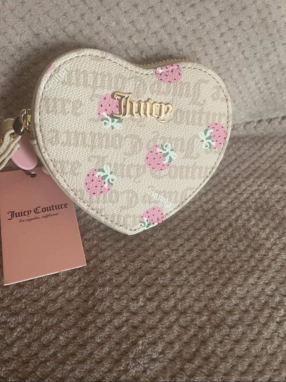 Juicy Couture Cream Heart Strawberry Print Wristlet